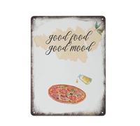 JIUFOTK Good Food Good Mood Quote Wall Art Kitchen Decor Pizza And Olive Cafe Metal Tin Sign Plaque Poster Vintage Culture Wall Decor Aluminum Garden Restaurant Living Room Bedroom 16 * 12 inch