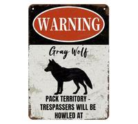 JIUFOTK Gray Wolf Warning Pack Territory Vintage Metal Sign 8x12 inch - Funny Animal Aluminum Tin Sign for Home, Bar, or Cabin Wall Decor