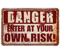 JIUFOTK Halloween Decorations Outdoor Scary Metal Sign Halloween Bloody Horror Signs For Party Enter At Your Own Risk 8x12 Inch
