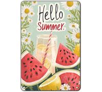 JIUFOTK Hello Summer Vintage Tin Sign Watermelon Summer Decor Funny Wall Decor for Home Cafes Office Club