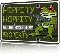 JIUFOTK Hippity Hoppity Frog Metal Tin Sign Hippity Hoppity Get off My Property Frog No Trespassing Funny Retro Sign For Bar Cafe Warning Wall Decor
