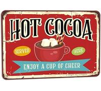 JIUFOTK Hot Cocoa Served Here Metal Retro Look Decoration Plaque Sign for Home Kitchen Farmhouse Shop Store Cafe Coffee Snack Bar Pub Funny Wall Decor