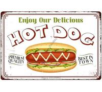 JIUFOTK Hot Dog Tin Signs Vintage Metal Sign Funny Food Art Printing Poster Wall Decor for Home Kitchen Bar Restaurant Cafe Pub Indoor Outdoor 8x12 Inch Hanging Plaque