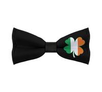 JIUFOTK Irish Flag Four Leaf Clovers Men's Bowties Adjustable Pre-tied Bow Tie Classic Clip on Solid Color Bowties for Wedding Party Prom