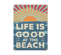 JIUFOTK Life Is Good At The Beach Metal Tin Signs Funny Retro Tin Sign for Garage Bar Pub Diner Cafe Wall Decor Encourage Words Home Art Decor Signs for Man women Wall Signs 8"x12"