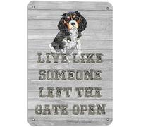 JIUFOTK Live Like Someone Left The Gate Open Cavalier King Charles Spaniel Iron Retro Look 8x12 Inch Decoration Plaque Sign for Home Room Yard Farm Garden Farmhosue Funny Wall Decor
