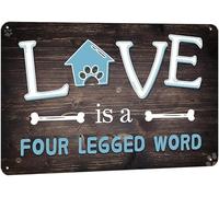 JIUFOTK Love Is A Four Legged Word Pet Paw Metal Sign Dog House Decor Easy Hanging Vintage Room Es For Home Tin Gift Lovers Family Blue 8x12 Inch