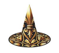 JIUFOTK Luxury-Royal-Fleur-De-Lis Halloween Witch Hat With Collapsible Top, Foldable Costume Hat For Party Cosplay