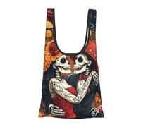 JIUFOTK Marigold Romantic Dead Skeletons Reusable Foldable Shopping Bag, Portable Grocery Bag For Daily Use