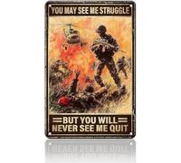 JIUFOTK Memorial Day Tin Sign Army Soldier Metal Poster Veteran You May See Me Struggle But You Will Never See Me QuitTin Sign Man Cave Office Home Coffee Bar Wall Decor