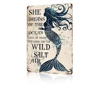 JIUFOTK Mermaid Metal Sign Mermaid Dreams Retro Tin Sign Vintage Ocean Decoration for Home Living Room Man Cave Bar Garage Cafe Pub Club