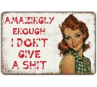 JIUFOTK Metal Sign Girl Tin Sign Amazingly Enough I Don't Give A Shit For Cafe Bar Club Garage Bathroom Decor 8x12 Inch