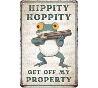 JIUFOTK Metal Sign Hippity Hoppity Get Off My Property Frog Signs Vintage Tin Sign For Home Kitchen Garden Yard Office Decor 8x12 Inch