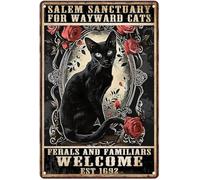 JIUFOTK Metal Sign Witch Black Cat Sanctuary Wayward Salem Vintage Tin Sign Wall Art Decor For Home Living Room Kitchen Garden Bedroom Office Hotel Cafe And Pub Decoration Gift For Women Men