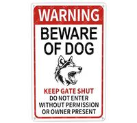 JIUFOTK Metal Signs Warning Beware Of Dog Keep Gate Shut Alaska Sign Vintage Aluminum Tin Sign for Home Bar Yard Outside Wall Decor