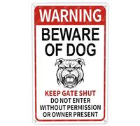 JIUFOTK Metal Signs Warning Beware Of Dog Keep Gate Shut Bulldog Sign Vintage Aluminum Tin Sign for Home Bar Yard Outside Wall Decor