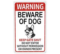 JIUFOTK Metal Signs Warning Beware Of Dog Keep Gate Shut Corgi Sign Vintage Aluminum Tin Sign for Home Bar Yard Outside Wall Decor