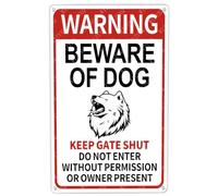 JIUFOTK Metal Signs Warning Beware Of Dog Keep Gate Shut Samoyed Sign Vintage Aluminum Tin Sign for Home Bar Yard Outside Wall Decor