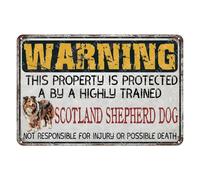 JIUFOTK Metal Signs Warning This Property Is Protected A By A Highly Trained Scotland Shepherd Dog Sign Vintage Aluminum Tin Sign for Home Yard Garden Outdoor Wall Decor