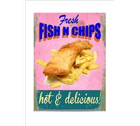 JIUFOTK Metal Tin Sign American Retro Style Diner Fish Chips Chip Shop Seafood New Aluminum Sign