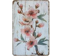 JIUFOTK Metal Tin Sign Peach Blossom Flower Sign Vintage Metal Signs Retro Aluminum Tin Sign for Room Garden Door Home Bar Cafe Decor 8x12 Inch