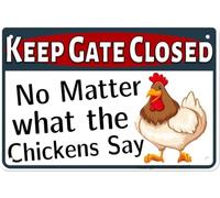 JIUFOTK Metals Chicken Warning Sign Danger Keep Gate Closed No Matter What The Chickens Say Funny Gag Gifts For Chicken Fan Lovers Indoor Outdoor Chickens Plaque Art 5.5x8 Inch