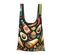 JIUFOTK Mexican Tacos Cactus Pepper Reusable Foldable Shopping Bag, Portable Grocery Bag For Daily Use