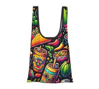 JIUFOTK Mexican Tacos Cactus Reusable Foldable Shopping Bag, Portable Grocery Bag For Daily Use