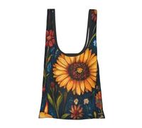 JIUFOTK Mexico Marigold Skull Reusable Foldable Shopping Bag, Portable Grocery Bag For Daily Use