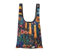 JIUFOTK Mexico Skull Dead Marigold Reusable Foldable Shopping Bag, Portable Grocery Bag For Daily Use