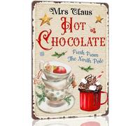 JIUFOTK Mrs Claus Hot Chocolate Metal Tin Sign Christmas Sign Vintage Retro Poster For Kitchen Cafe Bar Home Christmas Wall Decor Art Winter Farmhouse Decorative 8x12 Inch
