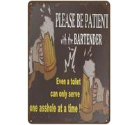 JIUFOTK New Metal Tin Sign Retro Vintage Please Be Patient With The Bartender Aluminum Sign For Home Coffee Wall Decor Funny Bar Metal Sign Wall Art Retro Wall Decor Yard Sign Gift For Women Men