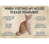 JIUFOTK Nufar Remember Vintage Wall Decor When Visiting My Home Cat's Metal Sign Artwork Original Design Pewter Metal Wall Art Print Poster Extra Thick Tinplate Wall Decor Sign