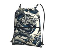 JIUFOTK Outdoor Dragons China Cluture Casual Drawstring Backpack With Zipper Pocket, Drawstring Sports Bag For Gym And Daily Use