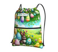 JIUFOTK Outdoor Easter Rabbit Eggs Casual Drawstring Backpack With Zipper Pocket, Drawstring Sports Bag For Gym And Daily Use