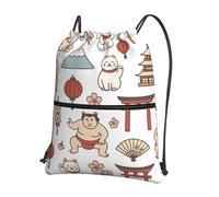 JIUFOTK Outdoor Kawaii Japan Culture Casual Drawstring Backpack With Zipper Pocket, Drawstring Sports Bag For Gym And Daily Use