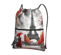 JIUFOTK Outdoor Paris Romance France Casual Drawstring Backpack With Zipper Pocket, Drawstring Sports Bag For Gym And Daily Use