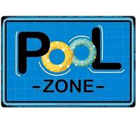 JIUFOTK Pool Zone Tin Sign Decorations, Pool Metal Sign Outdoor Decor for Beach Home Bar Pool Deck Backyard Fence Walls, Hanging Plaque