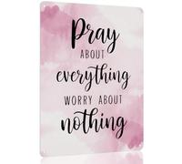 JIUFOTK Pray About Everything Worry About Nothing Sign - Pink Wall Decor, Bathroom Accessories, Christian Wall Art, Pink Room Decor for Women by Opix Design, Teen Girls or Dorm Room 8x12 Inch