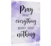 JIUFOTK Pray About Everything Worry About Nothing Sign - Purple Bathroom Wall Decor, Lavender Bathroom Accessories, Lilac Room Decor, Purple Kitchen Decor 8x12 Inch