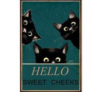 JIUFOTK Retro Vintage funny Cute cat Hello Sweet Cheeks Metal Tin Sign Toilet washroom Bathroom WC Restroom Bar Pub Club Cafe Home Restaurant Wall Decor Art Sign 8x12 Inch