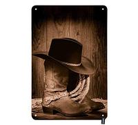 JIUFOTK Rodeo Cowboy Tin Sign Black Felt Hat ATOP Old Ranching Rope Vintage Retro Decor Signs Wall Decorations Wall Art Poster Plaques for Home Farm Store Garage Club Bar Kitchen Pub Funny Gift
