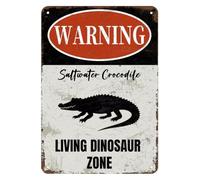 JIUFOTK Saltwater Crocodile Warning Living Dinosaur Zone Vintage Metal Sign 8x12 inch - Funny Animal Retro Wall Decor for Bar or Home