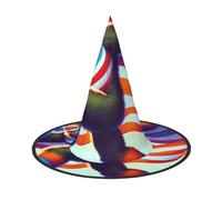 JIUFOTK Sasquatch-America-Flag Halloween Witch Hat With Collapsible Top, Foldable Costume Hat For Party Cosplay