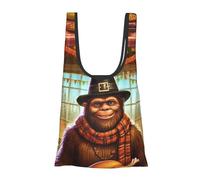 JIUFOTK Sasquatch Thanksgiving Turkey Reusable Foldable Shopping Bag, Portable Grocery Bag For Daily Use
