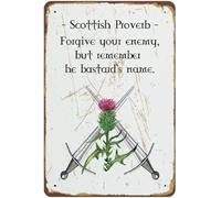 JIUFOTK Scottish Proverb Forgive Your Enemy But Remember The Bastard's Name Novelty Retro Metal Tin Sign Poster Plaque Bar Pub Club Cafe Home Decor Plate Wall Art Farmhouse Sign Living Room Decor