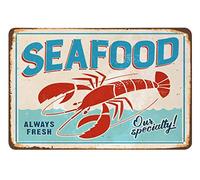 JIUFOTK Seafood Shop Tin Sign Grunge Poster Lobster Vintage Retro Decor Signs Wall Decorations Wall Art Poster Plaques for Home Farm Store Garage Club Bar Kitchen Pub Funny Gift