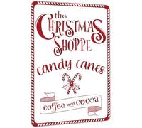 JIUFOTK The Christmas Shop Candy Canes Coffee And Cocoa Metal Tin Sign For Kitchen Bakery Cafe Coffee Store Wall Decor Gift For Women Men