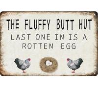 JIUFOTK Theffy Butt Hut Tin Sign Last One In Is a Rotten Egg Funny Vintage Chicken Coop Metal Signs Wall Decor Artistic Decorations For Kitchen Living Room Farmyard 8x12 Inch