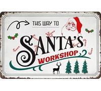 JIUFOTK This Way To Santa's Workshop Metal Tin Sign Retro Christmas Wall Decor for Farmhouse Vintage Art Coffee Bar Signs Home Decor Gifts
